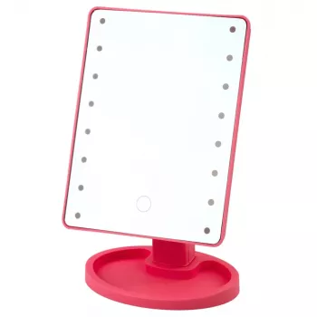LEAN TOYS Kosmetinis veidrodis su 16 LED diodų, reguliuojamu stovu, rožinis