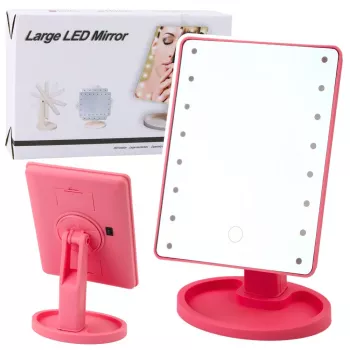 LEAN TOYS Kosmetinis veidrodis su 16 LED diodų, reguliuojamu stovu, rožinis