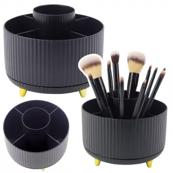 LEAN 360° Rotating Cosmetic Brush Organizer with 5 Compartments Black