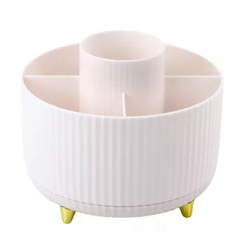 LEAN 360° Rotating Cosmetic Brush Organizer with 5 Compartments White