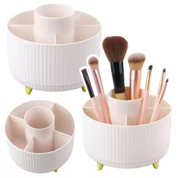 LEAN 360° Rotating Cosmetic Brush Organizer with 5 Compartments White