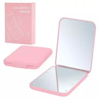 LEAN Pocket Makeup Mirror with LED Lights Pink