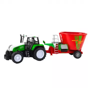 LEAN TOYS Green Agricultural Tractor with Trailer and Feed Mixer 50cm
