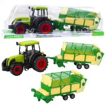 LEAN TOYS Žemės ūkio traktorius su žaliai geltona priekaba, žalias, 50 cm