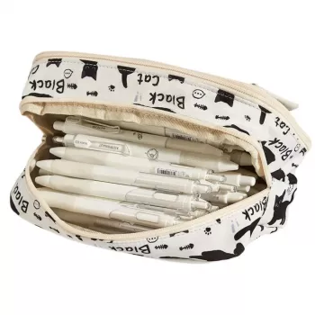 LEAN Pencil Case School Kit Black Cats White 21cm