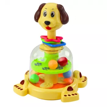 LEAN TOYS Interaktyvi Sukamoji Viršūnė Mažyliams - Šuns Tema su Spalvingais Rutuliukais, Muzikiniais Garsais ir Mirksinčiomis Švieselėmis