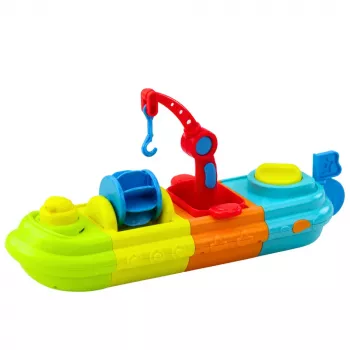 LEAN TOYS Voniai Skirtas Žaislinis Laivas su Spalvotu Kranu, Antimi ir Vėžliuku