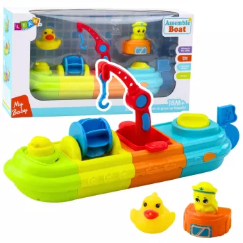 LEAN TOYS Voniai Skirtas Žaislinis Laivas su Spalvotu Kranu, Antimi ir Vėžliuku