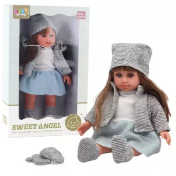 LEAN TOYS Baby Doll in Blue Dress, Hat, Sweater, Gloves - 36.5 cm