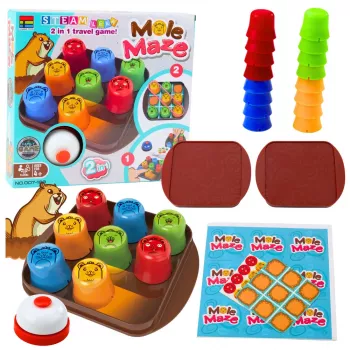 LEAN TOYS 2in1 Mole Maze Skill Game Fast Cups Tic Tac Toe