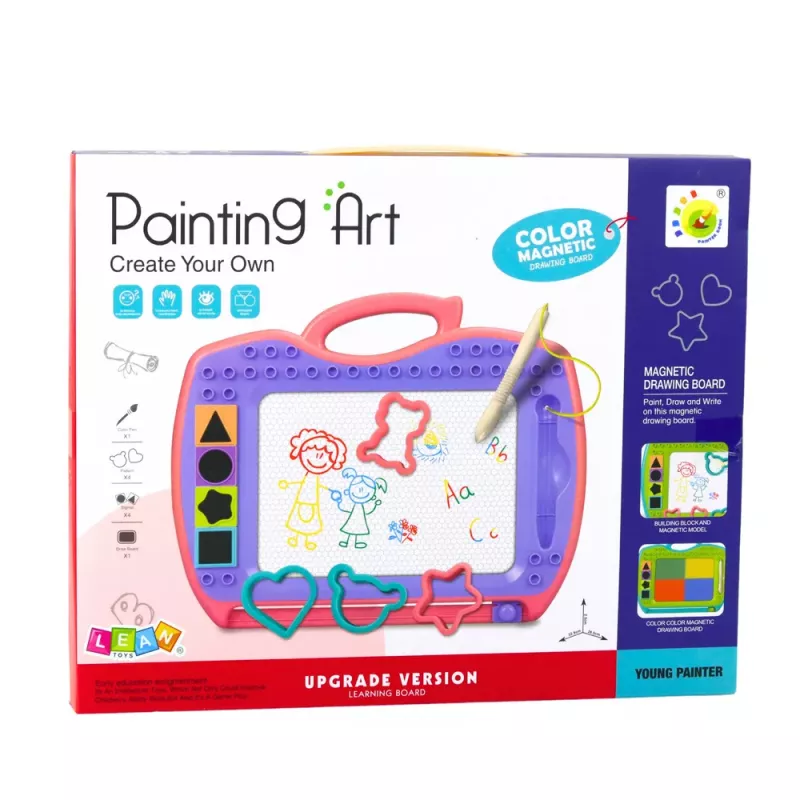 LEAN TOYS Magnetinė lenta su slankiojančiais antspaudais raštams Pink