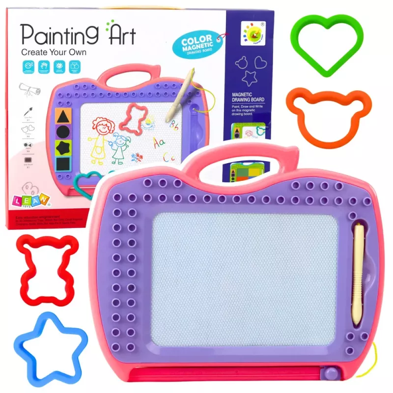 LEAN TOYS Magnetinė lenta su slankiojančiais antspaudais raštams Pink