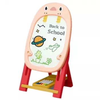 LEAN TOYS Dvipusė magnetinė lenta Žaidimo „Penguin Game“ priedų rinkinys 56 vnt. Rožinė