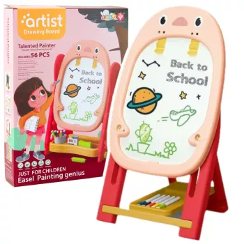 LEAN TOYS Dvipusė magnetinė lenta Žaidimo „Penguin Game“ priedų rinkinys 56 vnt. Rožinė