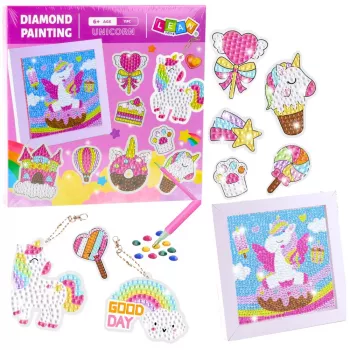 LEAN TOYS Kūrybinis rinkinys Deimantinė mozaika Raktų pakabukai Vienaragiai Spalvingi