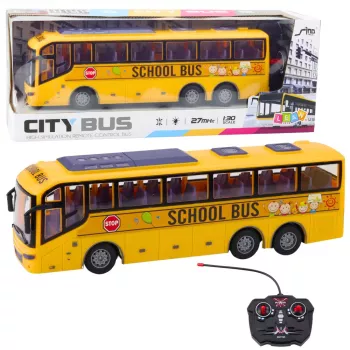 LEAN TOYS RC School Bus 1:30 nuotolinio valdymo autobusas su šviesomis, geltonas