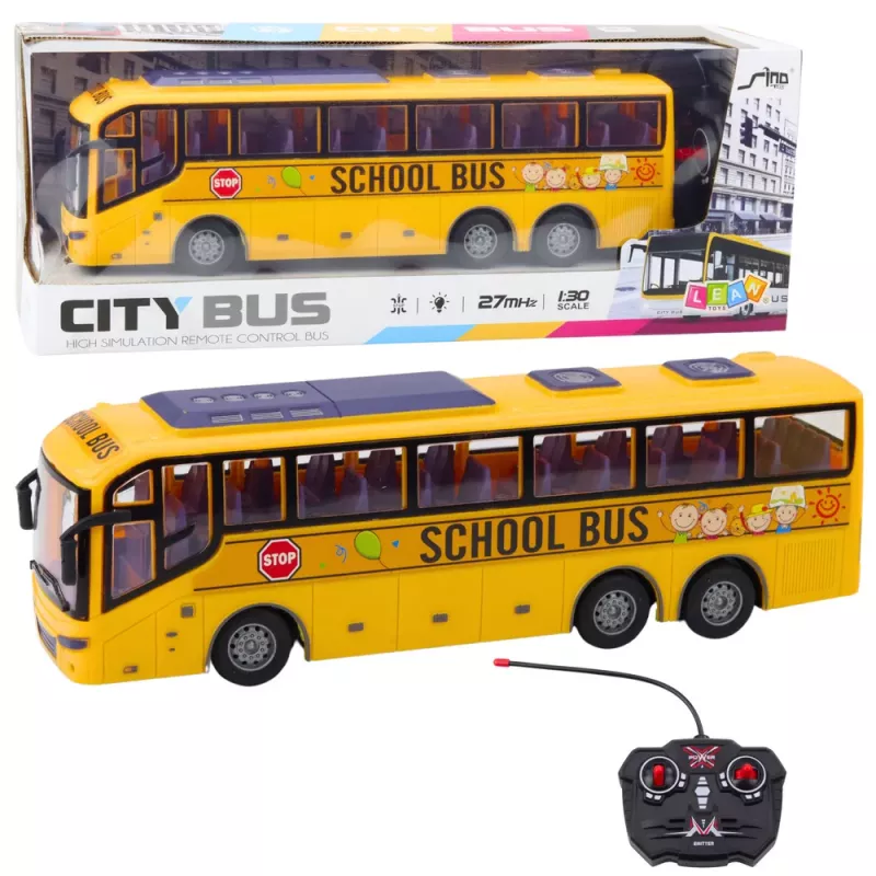 LEAN TOYS RC School Bus 1:30 nuotolinio valdymo autobusas su šviesomis, geltonas
