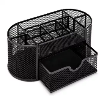 LEAN Metal Office Supplies Organizer Container with Drawer, Black