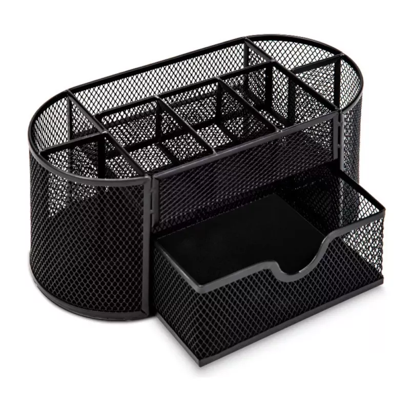 LEAN Metal Office Supplies Organizer Container with Drawer, Black