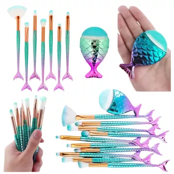 LEAN Mermaid Tail Makeup Brush Set Purple-Green 8pcs