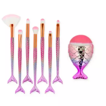 LEAN Mermaid Tail Makeup Brush Set Purple-Pink 8pcs