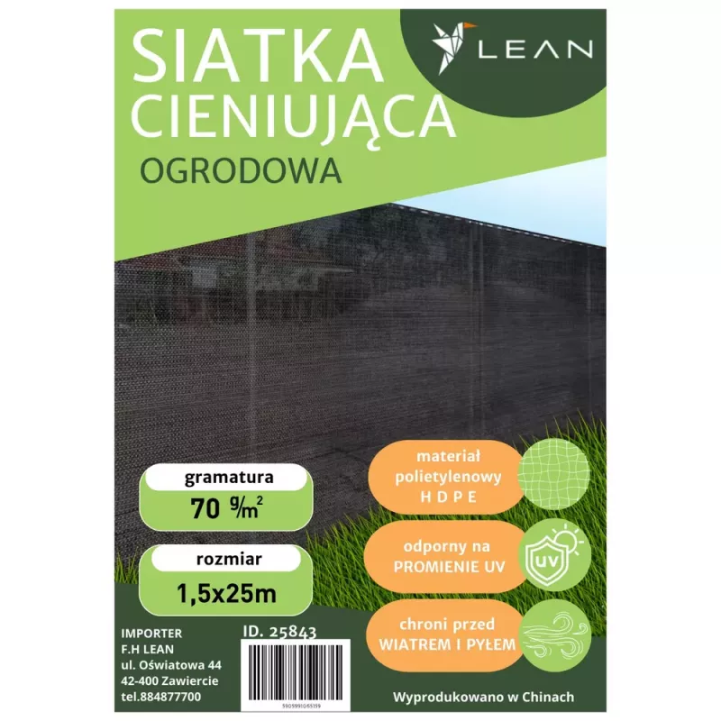 LEAN Šešėlinis tinklas tvorai Fence Masking juodas 1,5M 25M 70g/m²