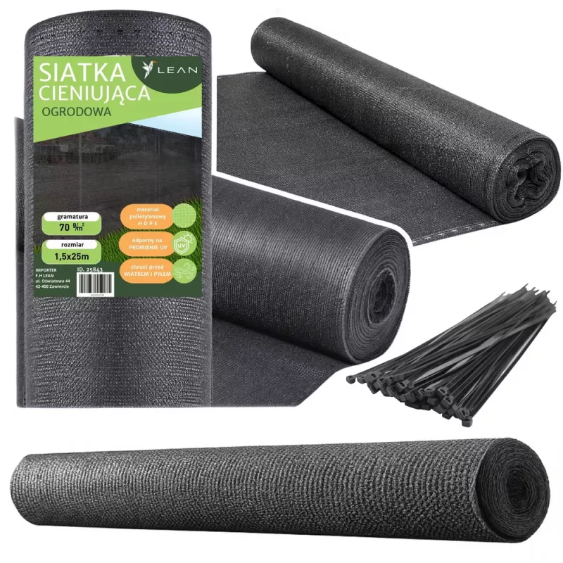 LEAN Šešėlinis tinklas tvorai Fence Masking juodas 1,5M 25M 70g/m²