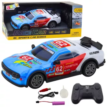 LEAN TOYS RC nuotolinio valdymo sportinis automobilis su šviesomis ir vandens garais, mėlynas, 1:22