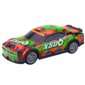 LEAN TOYS nuotolinio valdymo lenktyninis automobilis su šviečiančiu kėbulu oranžinis ir žalias