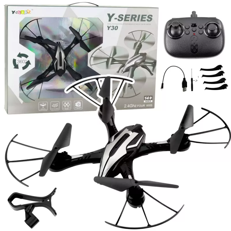 LEAN TOYS Y30 nuotoliniu valdymu dronas su LED lemputėmis, 6 ašių giroskopu, 360° sukimu, 2.4 GHz 4 kanalų kvadrokopteris