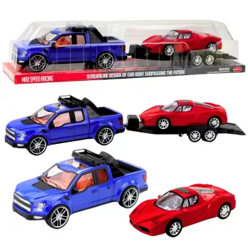 LEAN TOYS Visureigis su vilkiku ir sportiniu automobiliu