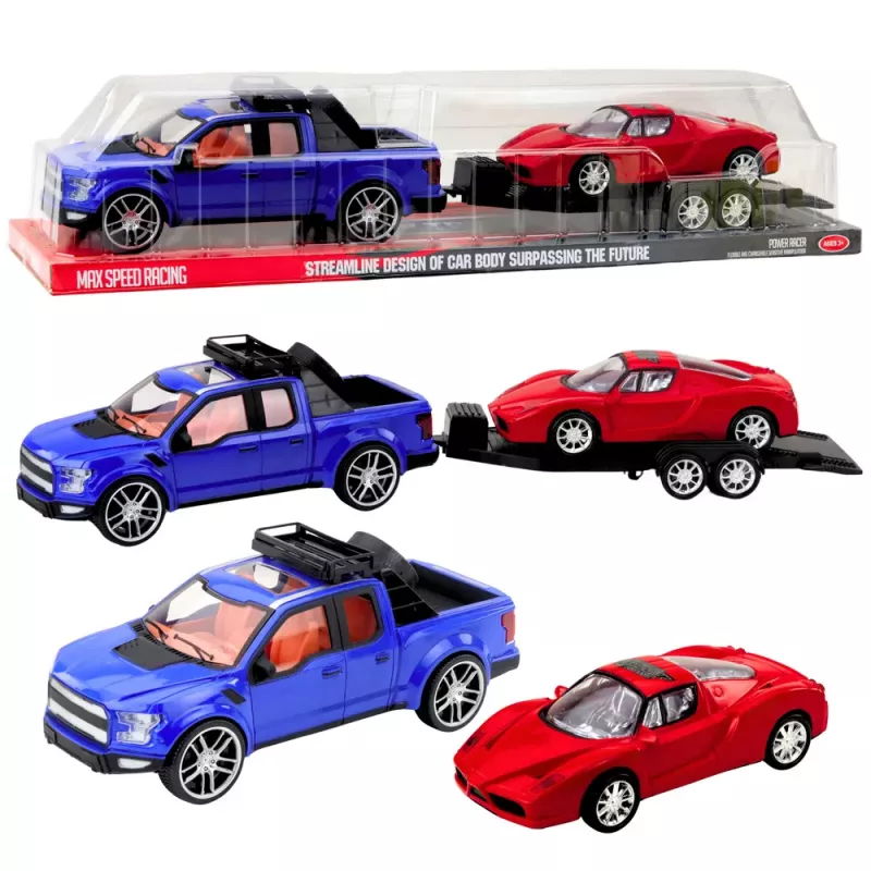 LEAN TOYS Visureigis su vilkiku ir sportiniu automobiliu
