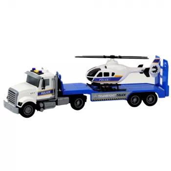 LEAN TOYS Policijos transporto sunkvežimis ir sraigtasparnis su šviesomis ir garsais