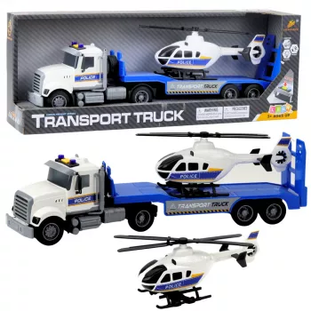 LEAN TOYS Policijos transporto sunkvežimis ir sraigtasparnis su šviesomis ir garsais