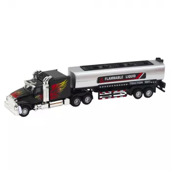 LEAN TOYS Tank Truck Timber Transport Pull-Back Drive Lights Sounds 1:36