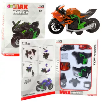 LEAN TOYS Motociklo Konstravimo Rinkinys Su Sraigtais Metalinis 1:14 DIY Oranžinis-Žalias