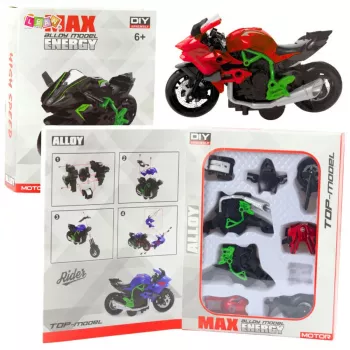 LEAN TOYS Motociklas surinkimui su varžtais Metalinis 1:14 DIY Žalia-Raudona