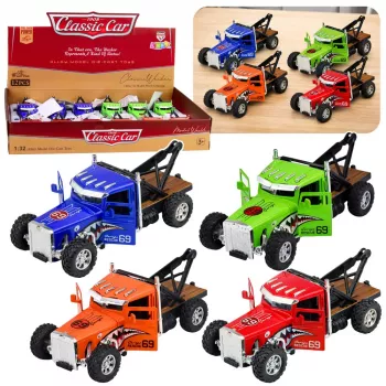 LEAN TOYS Classic Tow Truck With Pull-Back Drive, Metal, Opening Doors, 1:32 Mix
