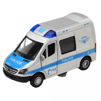 LEAN TOYS Metal Police Car with Pull Back Motor, Lights and Sounds 1:32