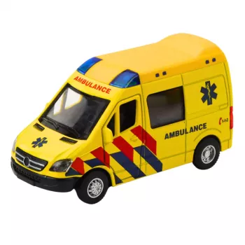 LEAN TOYS Greitosios pagalbos automobilis Metalas Pull Back Motorizuotas Šviesos Garsai Geltonas 1:32