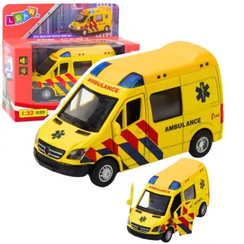 LEAN TOYS Greitosios pagalbos automobilis Metalas Pull Back Motorizuotas Šviesos Garsai Geltonas 1:32