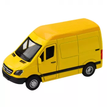 LEAN TOYS Metal Delivery Van with Pull-Back Drive, Lights & Sounds, Yellow, 1:32 Scale