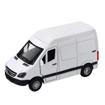 LEAN TOYS Metal Delivery Truck With Pull Back Motor, Lights, Sounds, White 1:32