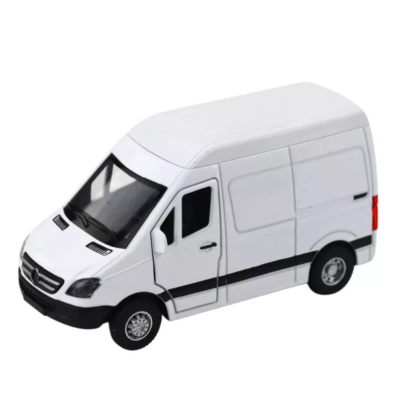 LEAN TOYS Metal Delivery Truck With Pull Back Motor, Lights, Sounds, White 1:32