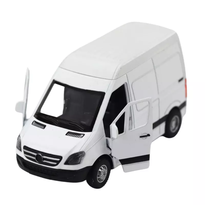 LEAN TOYS Metal Delivery Truck With Pull Back Motor, Lights, Sounds, White 1:32