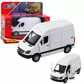 LEAN TOYS Metal Delivery Truck With Pull Back Motor, Lights, Sounds, White 1:32