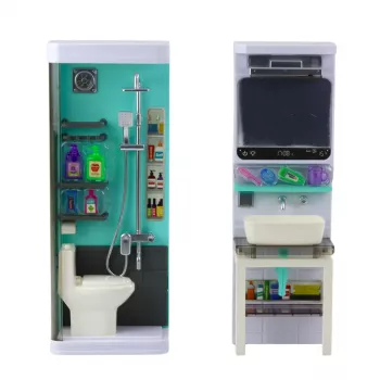 LEAN TOYS Žaislinis vonios kambarys su dušu, kriaukle, tualetu, šviesomis ir garsais