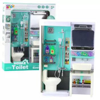 LEAN TOYS Žaislinis vonios kambarys su dušu, kriaukle, tualetu, šviesomis ir garsais