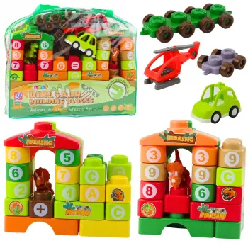LEAN TOYS Educational Construction Blocks in a Bag Dinosaurs Numbers Letters 91 pcs.