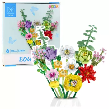 LEAN TOYS Construction Blocks Decorative Bouquet of Colorful Flowers 854 pcs.